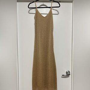 NWT Zara Gold Shimmer Midi Slip Dress- Small
